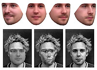 Four synthetic faces and an example of the face segmentation process.