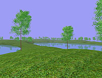 In this image, a random selection of points have been used as an impostor for a tree model that is more costly to render.