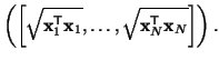 $\displaystyle \left( \left[ \sqrt{{\bf x}_1^{\sf T}{\bf x}_1}, \ldots, \sqrt{{\bf x}_N^{\sf T}{\bf x}_N} \right] \right).$