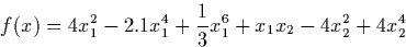 \begin{displaymath} f(x) = 4x_1^2-2.1x_1^4+\frac{1}{3}x_1^6+x_1x_2-4x_2^2+4x_2^4 \end{displaymath}